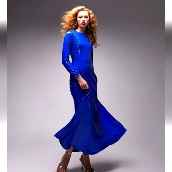 Topshop Maxi Sequin Dress in Cobalt (Blue) Size 4 New - Picture 1 of 6